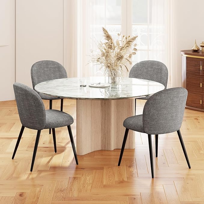 Upholstered Dining Chairs Set of 2, Modern Kitchen Side Chair with Padded Seat Comfortable Chenille Fabric Study Black Matel Legs,Desk Chair with Back for Dining Rooms, Gray