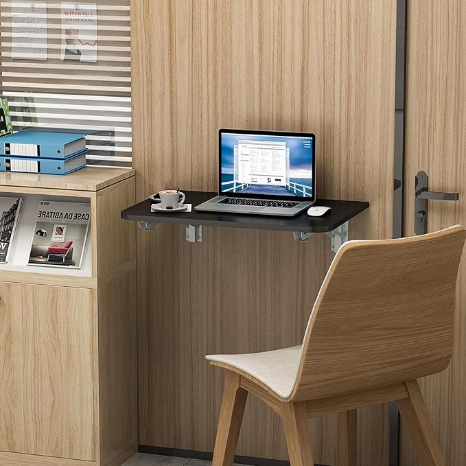 Wall Mounted Folding Table,Black Floating Desk for Small Spaces,Stainless Steel Bracket Laundry Folding Table,Wall Folding Desk,Home Bars and Dining Establishments(100x50cm/39.4"×19.7")