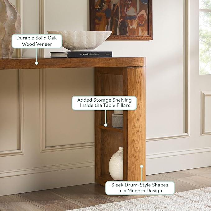 Walker Edison Maya Solid Oak Wood Veneer Console Table with Storage, 48 Inch, Medium Brown Oak