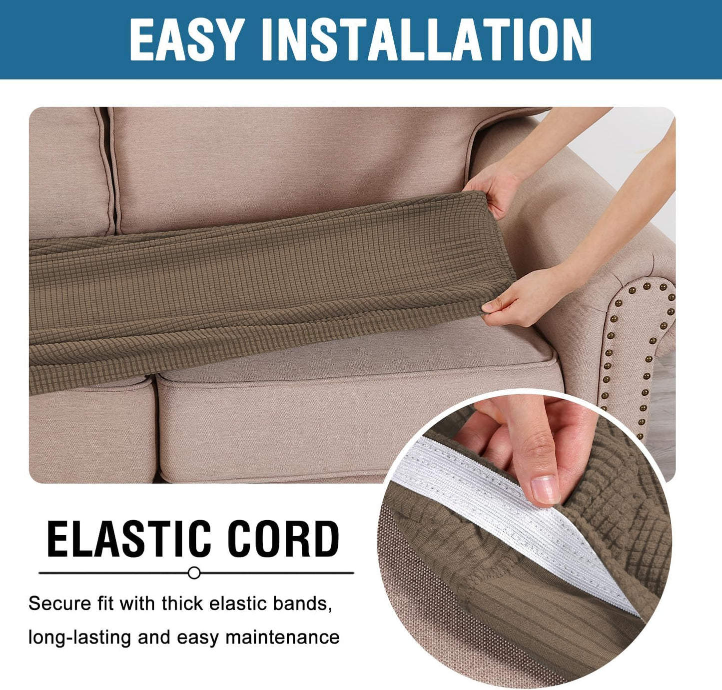 H.VERSAILTEX Super Stretch Individual Seat Cushion Covers Sofa Covers Couch Cushion Covers Slipcover Sets Thick Jacquard Textured Twill Fabric (1 Piece Loveseat Cushion Cover, Macchiato)