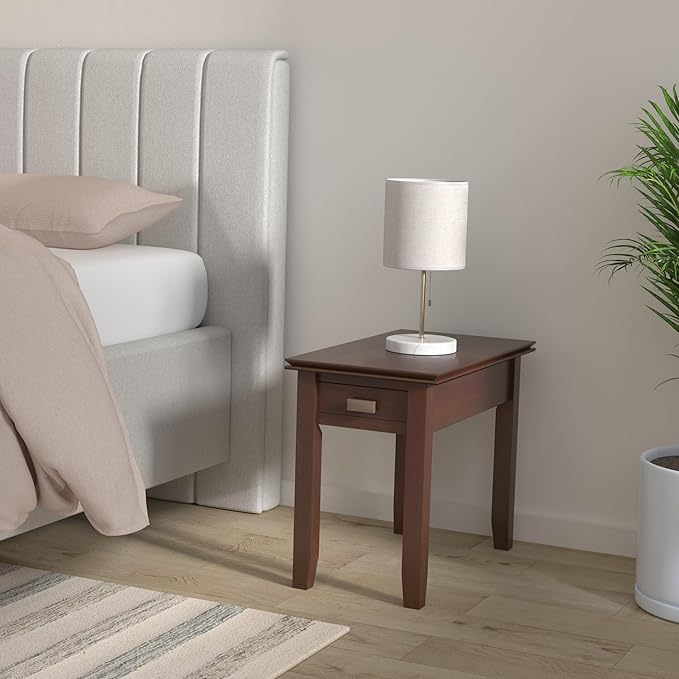 SIMPLIHOME Artisan SOLID WOOD 14 inch Wide Rectangle Transitional Narrow End Side Table in Russet Brown for the Living Room and Bedroom