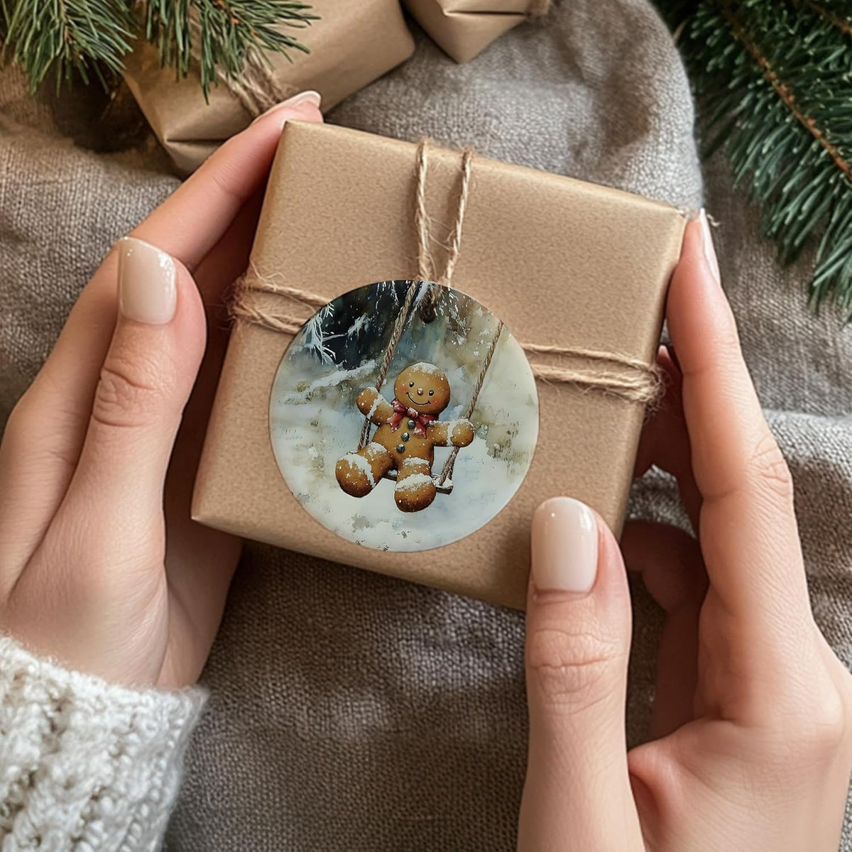Vintage Christmas Gingerbread Ceramic Ornament Gifts, Rustic Winter Gingerbread Swing Decorative Hanging Ornaments for Xmas Tree Holiday Party Decoration, Winter Xmas Tree Decorations