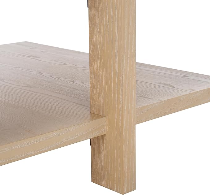 SAFAVIEH Couture Collection Quigley Natural Oak Brown 2-Tier Square Coffee Table, Ideal for Living Room, Office, Bedroom