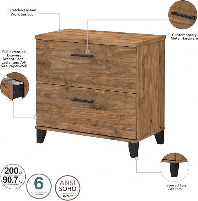 Bush Furniture 2 Drawer Lateral File Cabinet, Letter and Legal-Size Document Storage for Home or Professional Office, Somerset Collection, Fresh Walnut
