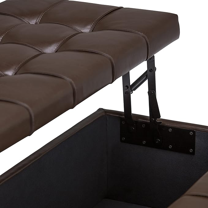 SIMPLIHOME Harrison 36 inch Wide Transitional Square Coffee Table Storage Ottoman in Chocolate Brown Vegan Faux Leather, Assembled, For the Living Room and Bedroom