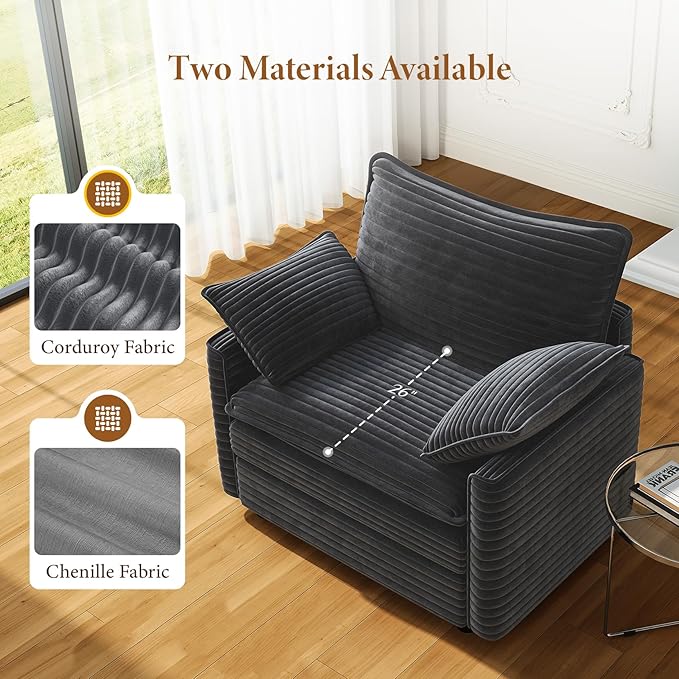 Vesgantti 40" Single Seat Sofa, Comfy Cloud Couch Deep Seat Upholstered Couch Corduroy Modern Sofa with Armrest Pillow, Easy Assembly for Living Room, Bedroom and Apartment, Gray