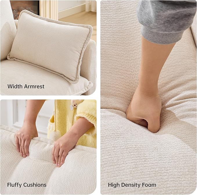 108" Modular Sectional Couches for Living Room with Ottoman, L Shaped Cloud Couch with Charger, USB & Type-c Port, Comfy 4 Seats Sofas with Deep Seat, Chenille Fabric, Beige