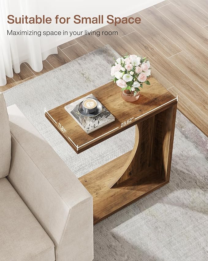 Tribesigns C-Shaped End Table for Couch, Sofa Side Table, C Table for Small Space, Living Room, Bedroom (1, Rustic Brown)