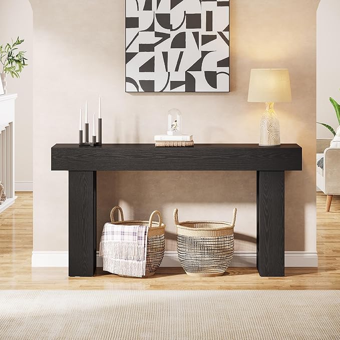 Tribesigns 63-Inch Long Console Table, Wooden Rectangular Sofa Table Behind The Couch, Farmhouse Entryway Table for Entrance, Hallway, Living Room (Black)