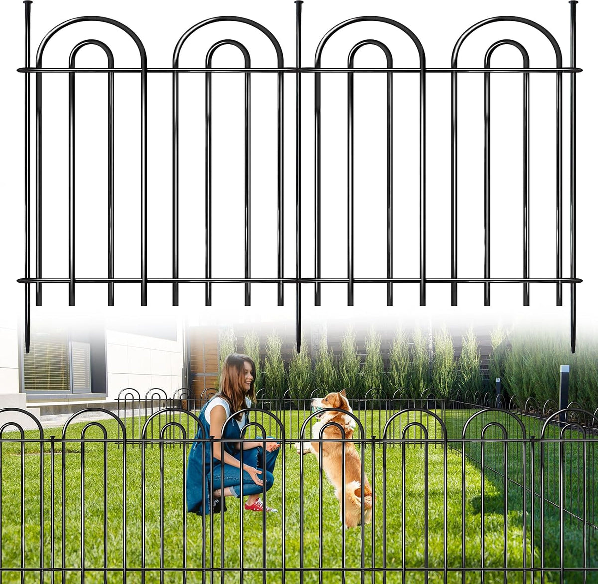 25 Panels Decorative Garden Fence, 24 in(H) X 50 ft(L) No Dig Dog Fence Outdoor for Yard, Rustproof Metal Garden Fencing Animal Barrier Border with Ground Stakes, Temporary Fencing for Patio Outdoor