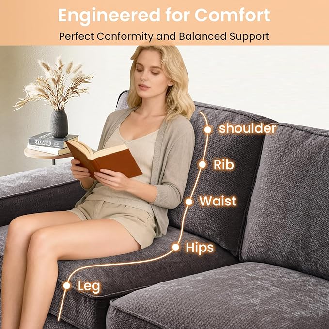 RISAR 71.25" Modern Loveseat Sofa for Living Room, Chenille Couch with Removable Cover & Spring Cushions, Solid Wood Frame, Easy Assembly for Small Spaces (Dark Gray)