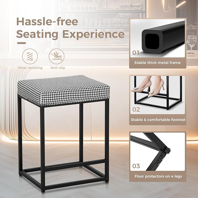 MAISON ARTS Bar Stools Set of 4 | Counter Height Bar Stools for Kitchen Island | 24" Backless Modern Bar Height Stools with Houndstooth Pattern