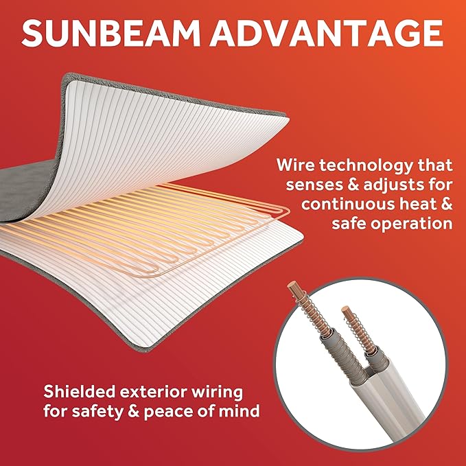 Sunbeam Premium Quilted Electric Heated Mattress Pad, 54" x 75", 12 Heat Settings, 12-Hour Selectable Auto Shut-Off, Warmth for Restful Sleep, Machine Washable, White
