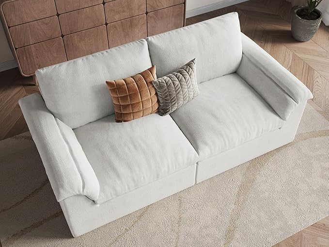 EASE MOOSE Oversized Boneless Couch for Living Room, Sectional Cloud Sofa, Modular Cloud Couch Loveseat, 2-Seater Deep Seat Sofas with Pillow for Bedroom Apartment, No Assembly, Chenille (White)