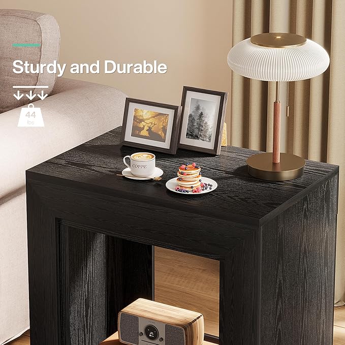 Tribesigns Rustic Wood End Table, 2 Tiered Square Side Table with Storage Shelf, Industrial Sofa Side Table for Living Room, Entrance (1, Dark)