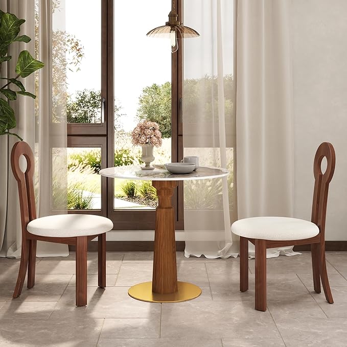 Sintered Stone Office Table and Chair Set - 33.5" Round Table for Small Offices (Light Brown Leg and Pandora Top, 1 Table and 2 Chairs)