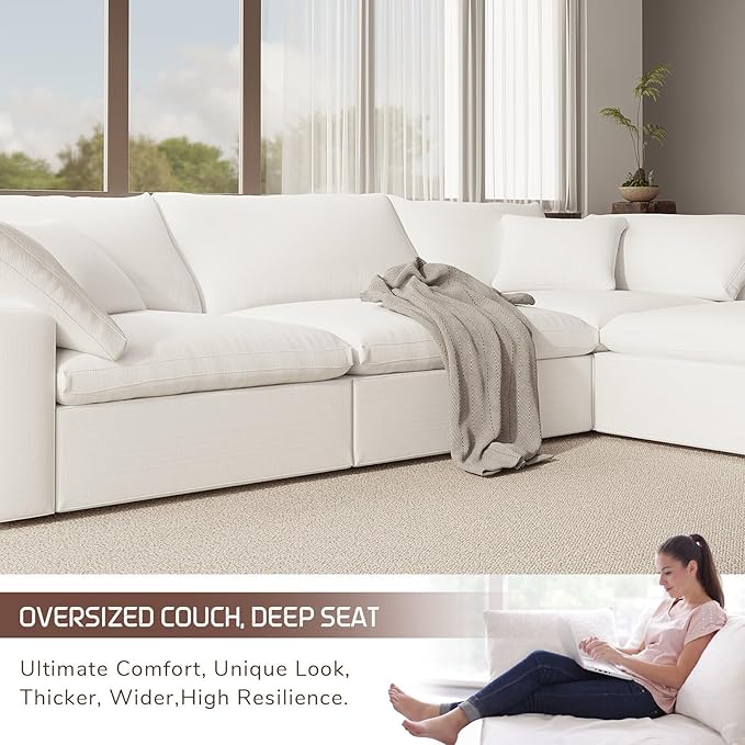 Oversize Cloud Modular Sectional Sofa,110.8" L Shape 3 Seaters with Chaise Down Filled Comfort Sofa Detachable Couch Cushion Covers for Living Room,White