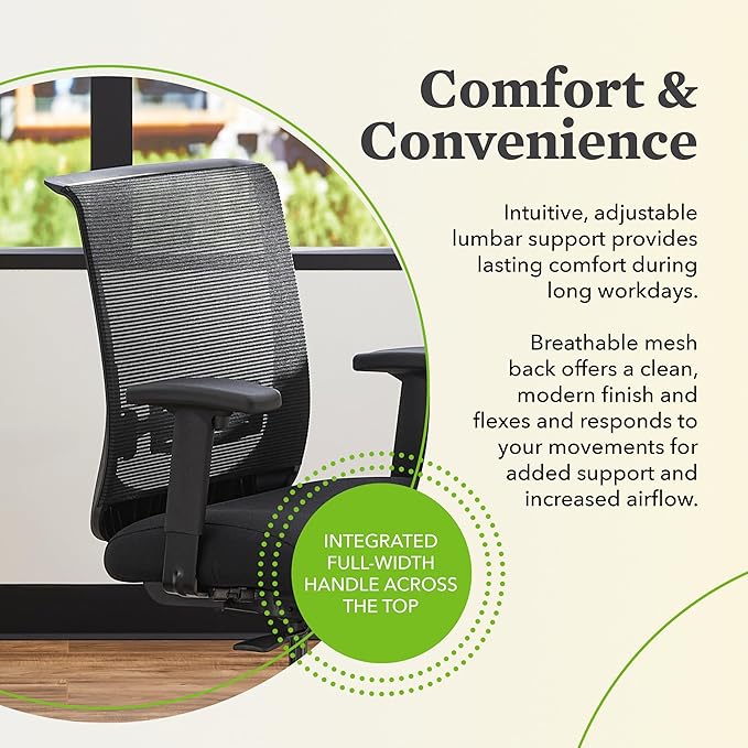 HON Convergence Ergonomic Office Chair, Breathable Back Support Mesh, Adjustable Arms, Computer Chair with Lumbar Support, Rolling Swivel Wheels, Comfortable Synchro-Tilt Recline, Fabric, Peacock