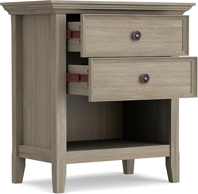 SIMPLIHOME Amherst SOLID WOOD 24 Inch Wide Traditional Bedside Nightstand Table in Distressed Grey, For the Living Room and Bedroom