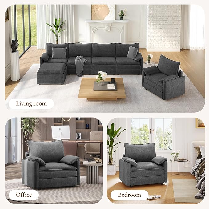 Vesgantti 40" Single Seat Sofa, Comfy Cloud Couch Deep Seat Upholstered Couch Chenille Modern Sofa with Armrest Pillow, Easy Assembly for Living Room, Bedroom and Apartment, Gray