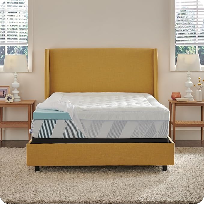 Sealy Dreamlife 3” Gel Memory Foam Queen Mattress Topper with 1” Quilted Cooling Cover, SealyComfort Gel Foam, SealyCool Poly Blend Cover