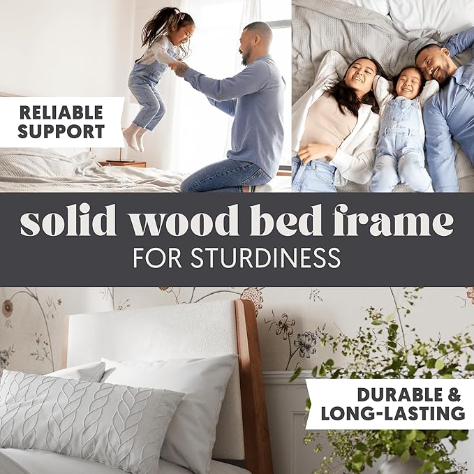 DG Casa Vandermark Solid Wood Easy Install King Bed Frame with Unique Headboard and Wooden Slat Support Included No Box Spring Required - Beige Walnut