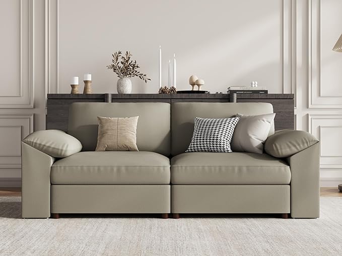 EASE MOOSE Loveseat Sofa for Living Room,Oversized Deep Seat Modular Sectional,Modern Comfy 2 Seater Sofas,Scratch Resistant Faux Leather Couch for Small Spaces, Light Grey