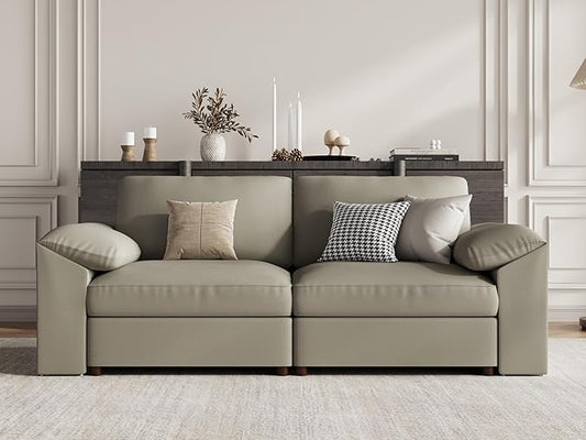 EASE MOOSE Loveseat Sofa for Living Room,Oversized Deep Seat Modular Sectional,Modern Comfy 2 Seater Sofas,Scratch Resistant Faux Leather Couch for Small Spaces, Light Grey