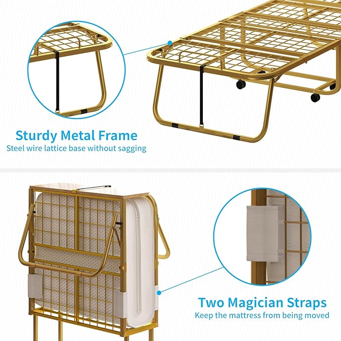 Mjkone Folding Bed with 5" Memory Foam Mattress & Upgraded 75x31 Frame Single Portable Guest Bed, Space-Saving Design, Lockable Wheels for Easy Moving, Quick Assembly & Compact Storage
