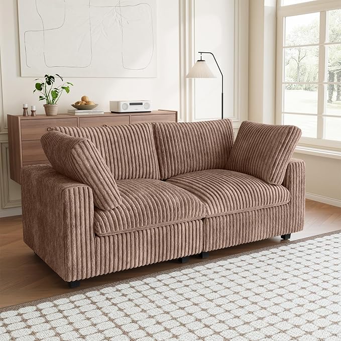 Modular Sectional Sofa, 78.74" Oversized Loveseat Sofa, Deep Seat Cloud Couch, 2 Seat Comfy Couches for Living Room, Plush Couch Cushion Covers Removable, Brown