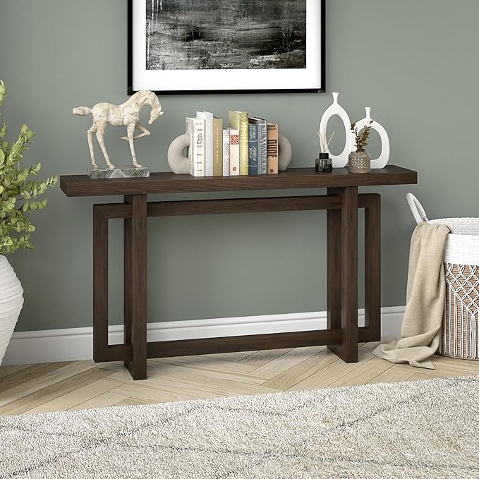 Henn&Hart 55'' Wooden Rectangular Console Table Entryway Table, Sofa Table for Entryway, Living Room, Couch, Hallway, or Office, Alder Brown