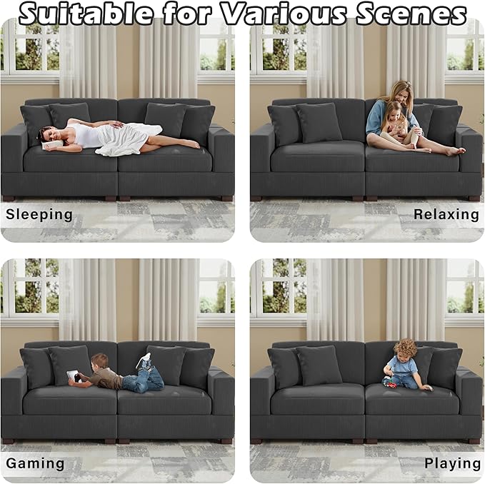 Modular Sectional Couches for Living Room, 82.6" Modern Loveseat 2-Seater Sofa Couch, Upholstered Couches for Living Room Bedroom, Grey