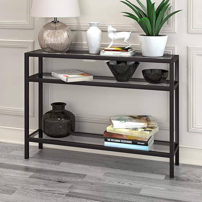 Henn&Hart 42" Wide Rectangular Console Table in Blackened Bronze, Entryway Table, Accent Table for Living Room, Hallway