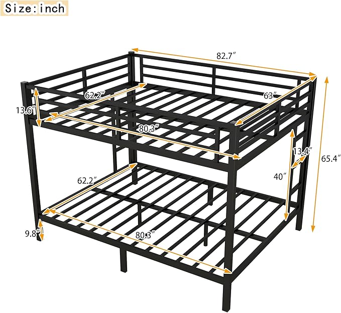 Upgraded Version Thicken Stronger Metal Heavy-Duty Queen Over Queen Bunk Bed, Bunkbed Frame for Adults with Ladders, Easy Assemble