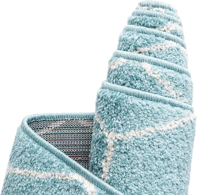 Unique Loom Trellis Frieze Collection Area Rug - Geometric (2' x 6' 1" Runner Light Blue/Ivory)