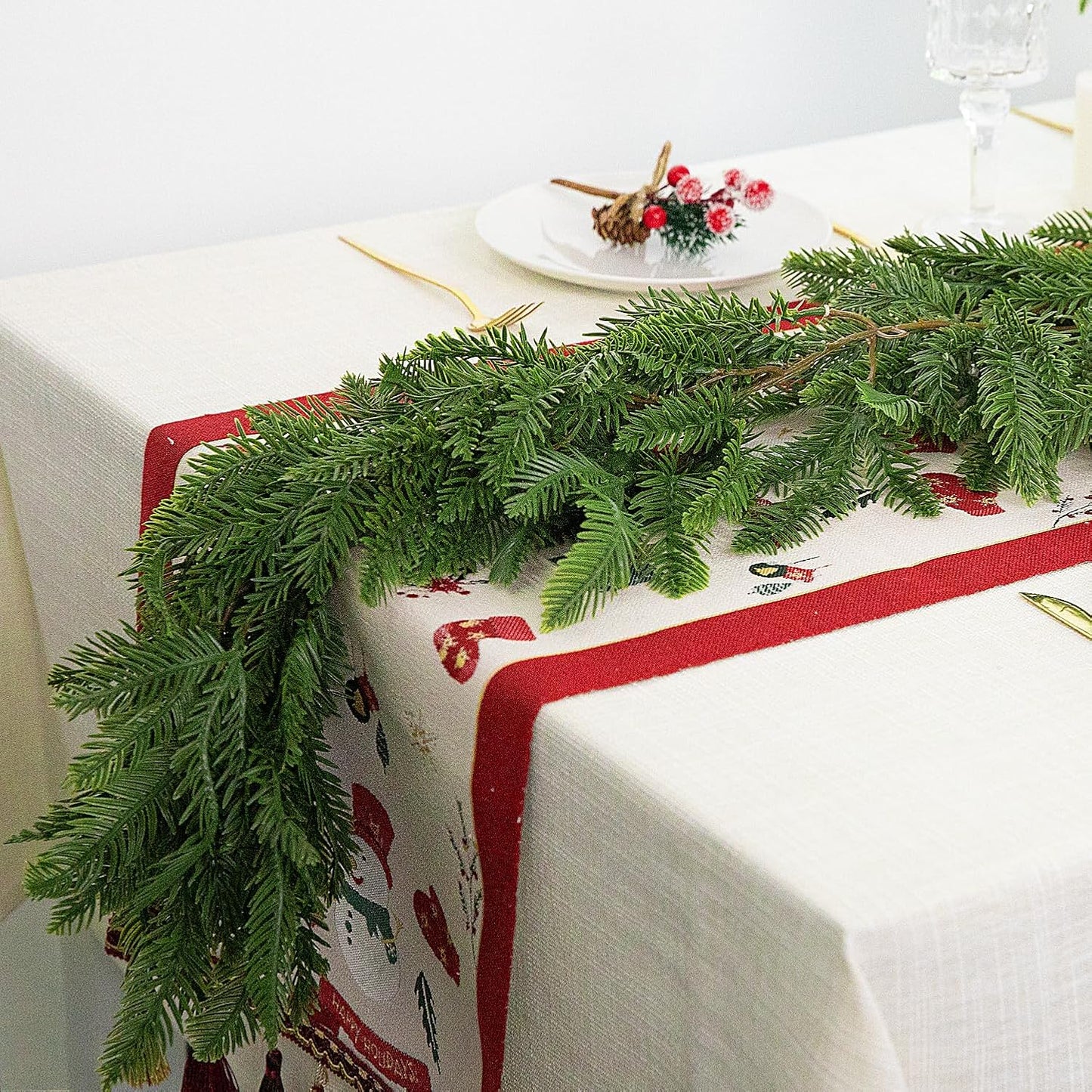 Watayo 6 Ft Christmas Norfolk Pine Garland, 3 Fork Dense Real Touch Pine Garland Ornament, Realistic Artificial Pines Greenery Garlands for Christmas Holiday Mantle Fireplace Table Home Decor
