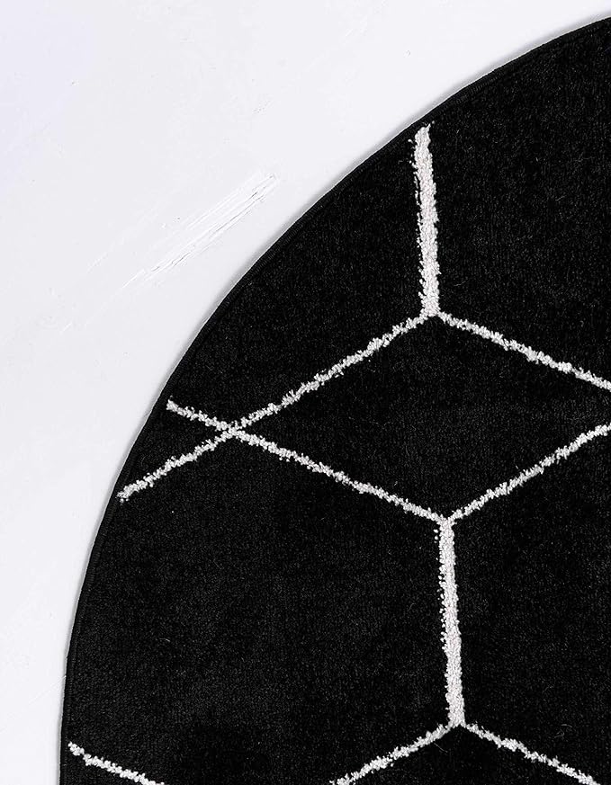 Unique Loom Trellis Frieze Collection Area Rug - Geometric (4' 1" Round, Black/ Ivory)