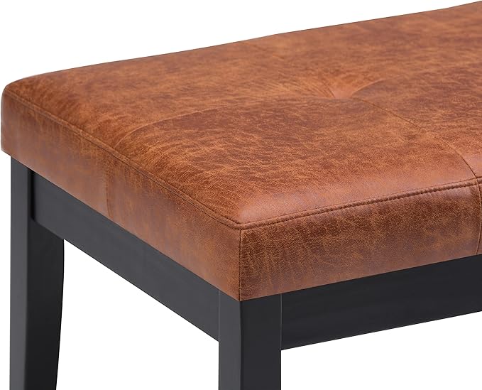 SIMPLIHOME Lacey 41 inch Wide Contemporary Rectangle Tufted Ottoman Bench in Distressed Saddle Brown Vegan Faux Leather, Assembled, For the Living Room and Bedroom