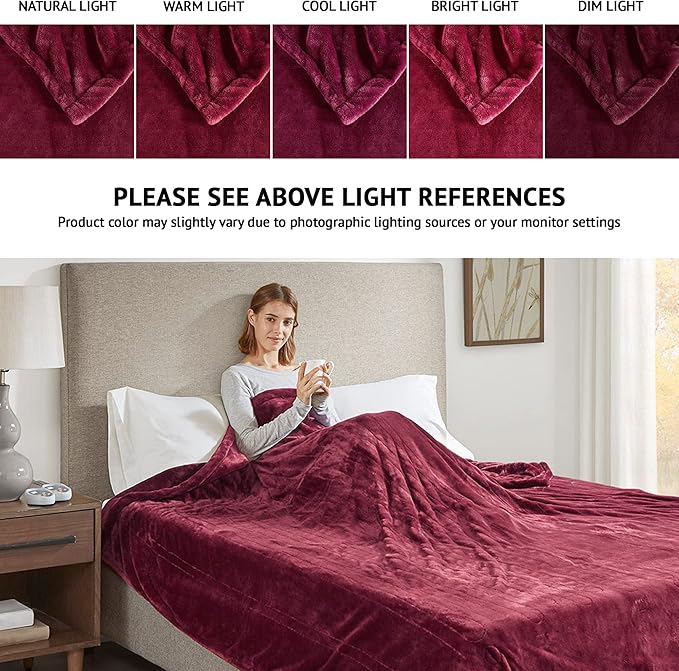 Beautyrest Heated Electric Blanket for Cold Weather, Fast Heating Heated Blanket, Auto Shut Off, Virtually Zero EMF, Multi Heat Setting, UL Certified, Red Queen (90 inx84 in)