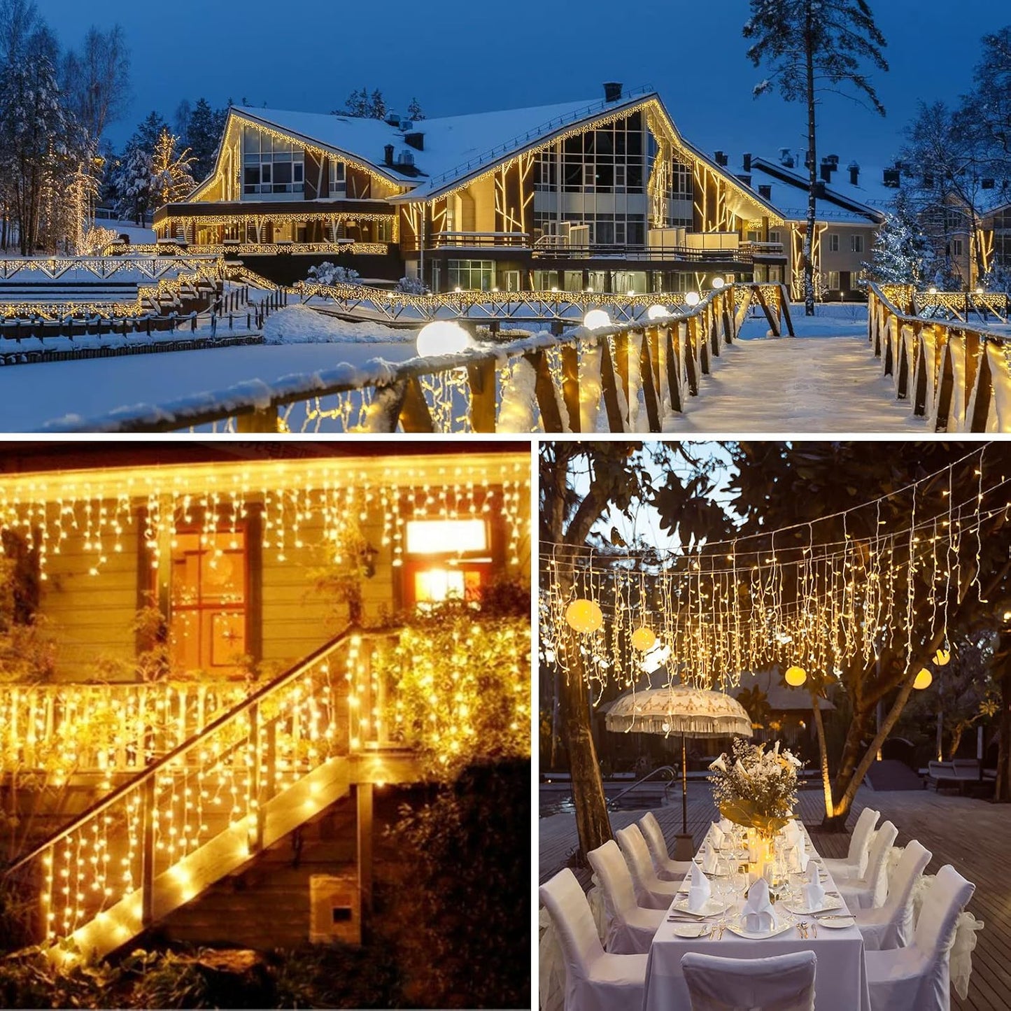 Brightown Christmas Icicle Lights Outdoor, 66 Feet 138 Drops with 736 LED, 8 Modes Waterproof Connectable Twinkle Fairy String Light for Christmas Thanksgiving Hanging Icicles (Warm White)