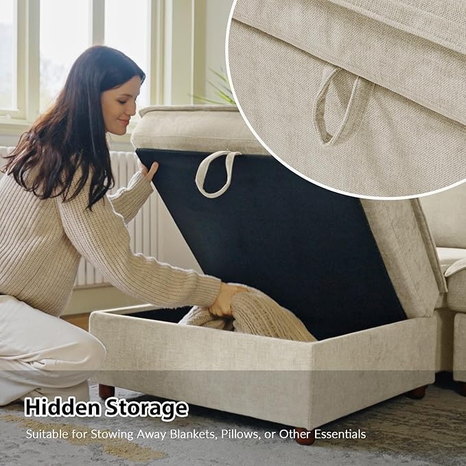 EcoHarbor Living Modular Sectional Sofa, Oversized L/U Shaped Couch with Console, USB Charger, Cup Holder, Storage, Ottoman, Convertible Couches for Living Room Bedroom Apartment, Beige