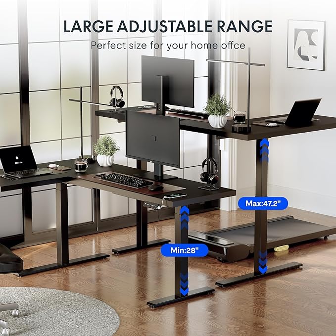 FLEXISPOT Pro Corner Desk Dual Motor L Shaped Computer Electric Standing Desk Sit Stand Up Desk Height Adjustable Desk Home Office Table with Splice Board, 63x40 Black(2 Pakages)