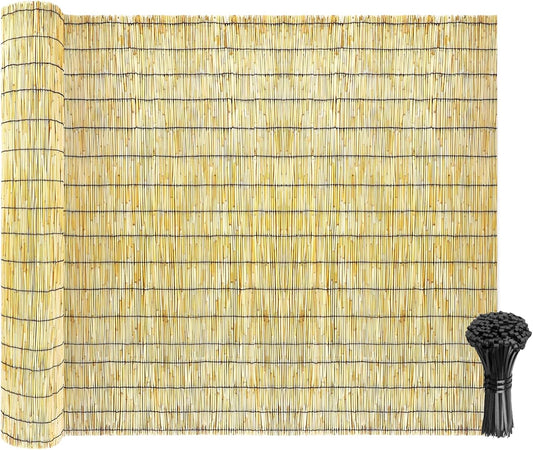 Natural Reed Fencing Rolls: Privacy Bamboo Fence 3/4/5/6ft High Roll Reed Screen, Decorative Bamboo Fencing for Outdoor Balcony Patio Garden Backyard,with Cable Zip Ties(Nature, 3x10ft)