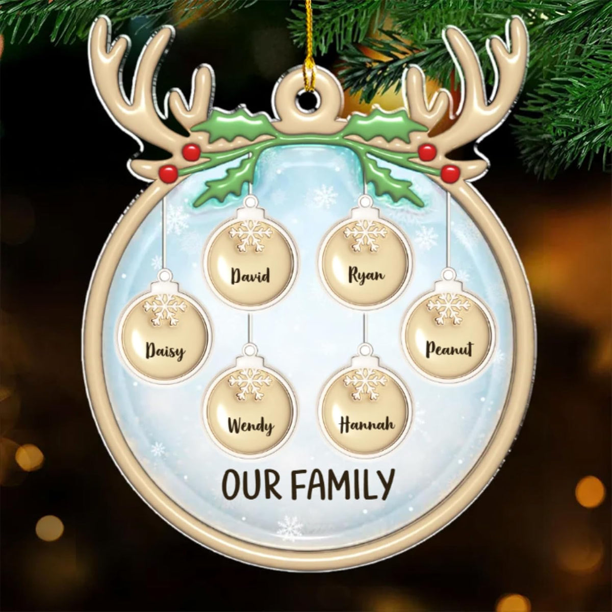 Family Charm Personalized 3D Inflated Effect Acrylic Ornament, Custom up to 10 Names, Ideal for Family, Friends, and Loved Ones