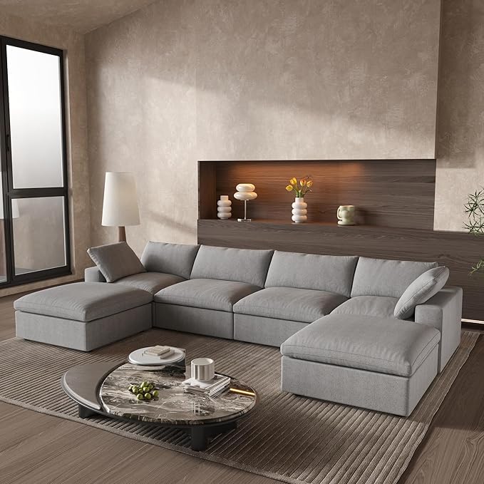 160.6'' Cloud Couch Modular Sectional Sofa with Thick Cushion,U Shaped Sofa Convertible Couch with Storage Ottomans for Living Room,Cover Washable & Removables