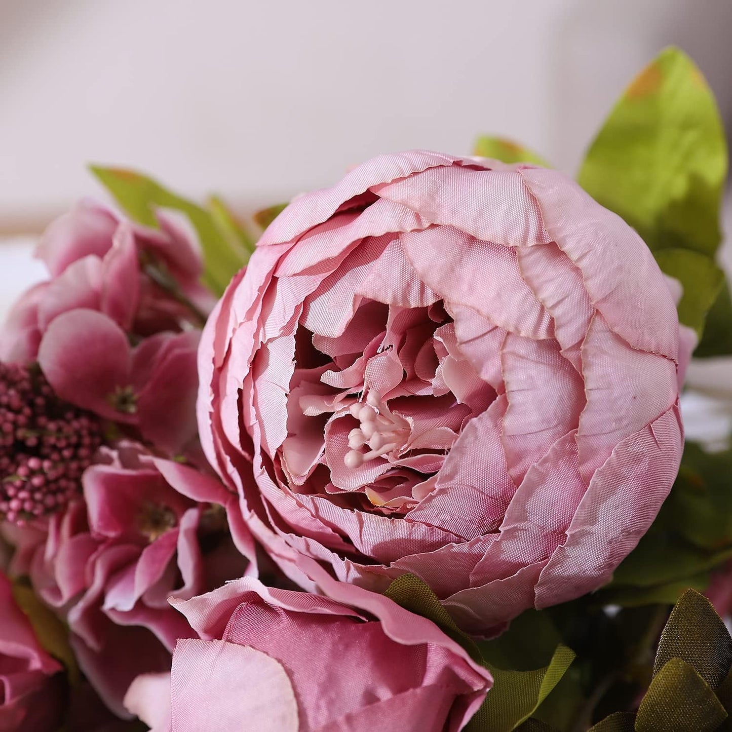 Duovlo Fake Flowers Vintage Artificial Peony Silk Flowers Wedding Home Decoration,Pack of 1 (Sweetened Bean)