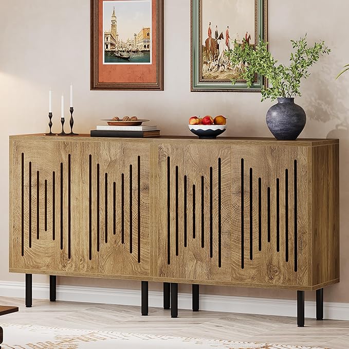 Tribesigns Set of 2 Sideboard Buffet with Storage, 59" Buffet Sideboard Cabinet with Adjustable Shelves, Accent Storage Cabinet for Living Room, Natural