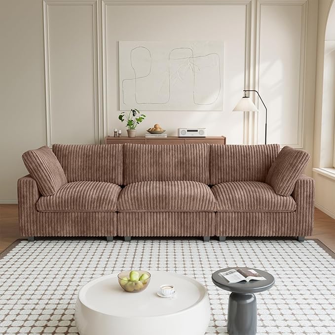 Modern Modular Sectional Sofa, 118.11" Oversized Cloud Sectional Couch, 3 Seat Comfy Modular Couches for Living Room, Plush Couch Cushion Covers Removable, Brown
