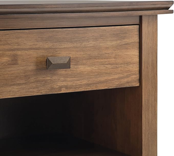 SIMPLIHOME Artisan Bedside Table - 24 inch Wide Solid Wood Nightstand Table in Rustic Natural Aged Brown, Contemporary Bedroom Side or End Table with 1 Drawer, Open Shelf Storage and Bronze Knobs