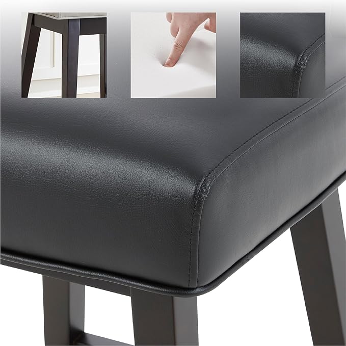 CHITA 26 Inch Counter Height Swivel Bar Stools Set of 4, FSC Certified Modern Upholstered Faux Leather Swivel Barstool Chair with Back, Black